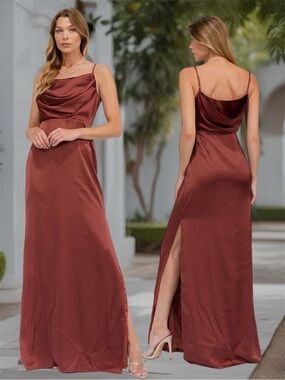 R.S.V.P. by Sugarlips | Sleeveless Cowl Neck Side Slit Bridesmaid Dress Rust New